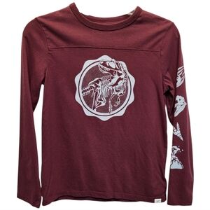 GAP Kids Red Long Sleeve Tee with Dinosaur Graphic Design - Size L (10-11)